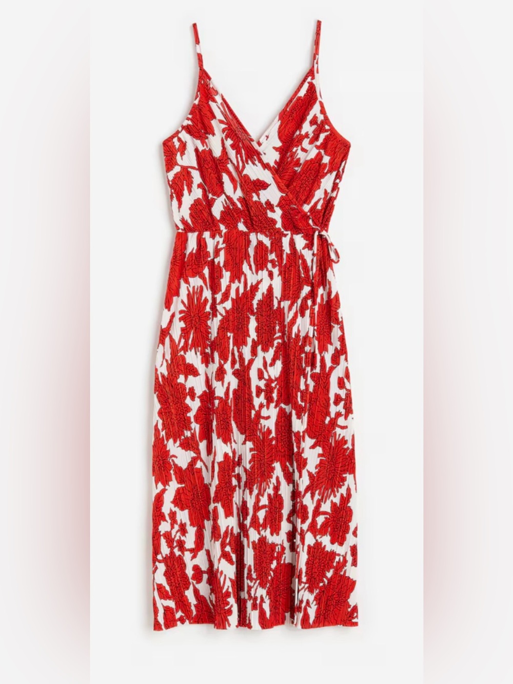 H&M Pleated Floral Faux Wrap Midi Dress